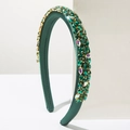 Cerchietto barocco di lusso con cristalli verdi e dettagli dorati su raso verde smeraldo - Verde