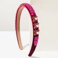 Baroque rose red velvet headband featuring sparkling rhinestones and crystal bee accents - Rose Gold