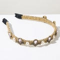 Elegant retro headband featuring white pearls and pink teardrop crystals with gold wire - Pink Rhinestone / Pink