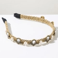 Elegant vintage alice band with pearls and crystals on woven gold thread base - White Rhinestone / White