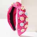 Cerchietto largo stile barocco in maglia rosa con fiori 3D e decorazioni in cristalli colorati - Oro Rosa