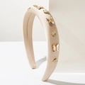 Champagne padded headband featuring sparkling rhinestone butterflies and floral accents - Light Coffee