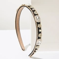 Elegant baroque black velvet headband with gold floral metal and sparkly crystals - Black
