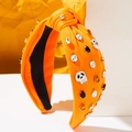 Oranges geknotetes Stirnband mit Halloween Geister-Schädel Dekor und Strasssteinen - Orange