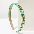 Elegant wide green satin headband with baroque rhinestones and luxury crystals - Green