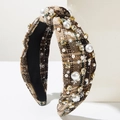Cerchietto natalizio scozzese marrone con perle bianche e strass scintillanti - Marrone