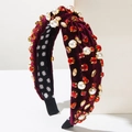Diadema lujosa de terciopelo burdeos con cristales brillantes y perlas elegantes - Rojo