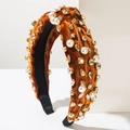 Diadema anudada de terciopelo naranja quemado con perlas blancas y diamantes imitación - Marrón
