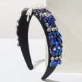 Detailed view of Baroque headband with blue purple rhinestones and white pearls - Blue