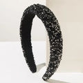 Close-up of black wide headband with sparkling gray rhinestones and non-slip inner lining - Bright Black