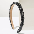 Diadema vintage barroca con cristales negros y claros sobre una banda de tela negra - Negro