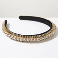 Baroque style velvet headband with sparkling crystals and golden claws on black base - White
