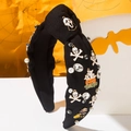 Diadema de Halloween con Ghostface, calabazas, perlas y pedrería sobre tela negra tejida - Todo Negro