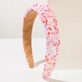 Detail of colorful sequins and star embroidery on a thick sponge padded headband - Pink