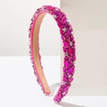 Diadema ancha rosa fucsia con cristales brillantes y forro antideslizante - Oro Rosa