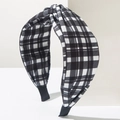 Bohemian black and white plaid twist knot headband with vintage fabric texture for women - Black