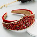 Serre-tête baroque en velours rouge orné de cristaux étincelants rouges et clairs - Rouge