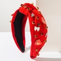Cerchietto rosso alla moda con nodo, strass scintillanti e ciondoli a forma di cartone - Rosso