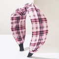 Bohemian knotted headband featuring classic pink and white checkered fabric pattern - Pink