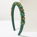 Serre-tête élégant en satin vert émeraude avec des fleurs en cristal de style baroque - Vert