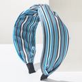 Cerchietto bohémien con nodo e strisce verticali blu e bianche su base in tessuto largo - Nero Bianco Blu