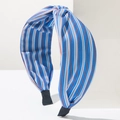 Cerchietto bohémien con nodo, strisce verticali blu e bianche con sottili linee rosse - Blu Bianco Rosso