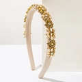 Cerchietto barocco champagne con fiori di strass marquise color ambra e trasparenti - Marrone