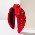 Cerchietto annodato in velluto rosso con ricamo di fragole e perle eleganti - Fragola Rossa