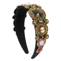 Baroque padded headband with colorful rhinestones and faux pearls on black fabric - Colorful