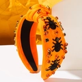 Dark style orange knot headband with beaded spiders and rhinestones for Halloween party - Orange