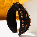 Dark style knot headband with beaded spider and orange rhinestones for Halloween party - Black