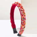 Diadema barroca de terciopelo rojo con cuentas de caramelos y strass para mujer - Rojo