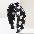 Halloween knot headband with white ghost print on black fabric for festive party hair decor - Ghost
