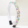 Diadema barroca acolchada con perlas coloridas y detalles de pedrería brillante - Blanco