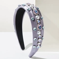 Cerchietto in raso viola con strass di cristallo e perle bianche di lusso per donna - Viola Chiaro