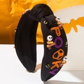 Cerchietto per Halloween con ricamo Spooky e teschio per accessori da festa dark - Nero