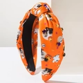 Halloween geknoopte hoofdband met pompoenprints en kleurrijke steentjes op oranje stof - Oranje