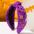 Cerchietto Halloween viola con perle e decorazioni a zucca e fantasma su tessuto annodato - Viola