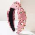 Cerchietto annodato rosa con ciondoli smaltati a forma di orso e labbra e strass - Rosa Intenso