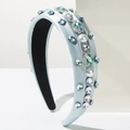 Cerchietto largo in raso azzurro con perle e strass scintillanti per capelli - Azzurro