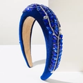 Cerchietto barocco in velluto blu scuro con strass scintillanti e motivo a foglie - Blu