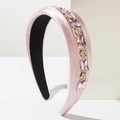 Serre-tête rembourré en satin rose avec papillon en strass et fleurs en cristal - Rose