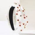 Diadema de béisbol con nudo, diamantes rojos y tela blanca para moda deportiva - Blanco