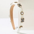 Diadema vintage acolchada con lujosos cristales y perlas para fiestas y eventos - Beige