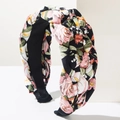 Detail of wide braided headband with floral fabric pattern and textured braid design - Iridescent Black