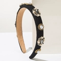 Diadema vintage de tela negra con perlas blancas y piedras preciosas negras - Negro