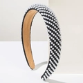 Close-up of pearl embellished wide headband with luxury vintage diagonal pattern beads - Twill Black