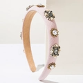 Diadema retro de tela rosa púrpura con perlas florales y detalles de cristales - Rosa
