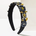 Détail de serre-tête baroque avec motifs floraux en cristal et gemmes bleues jaunes - Bleu et Jaune