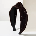 Dettaglio cerchietto in velluto marrone scuro annodato con strass argento lucidi - Nero